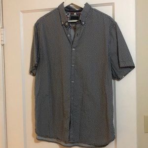Navy Patterned Short Sleeve Button Up Mens Shirt